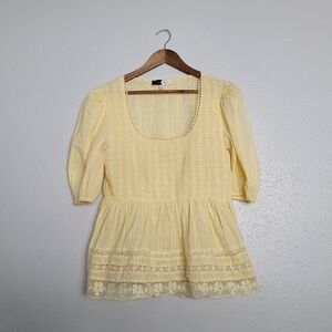 Exclusive Piper & Scoot Yellow Floral Eyelet Baby Doll Blouse